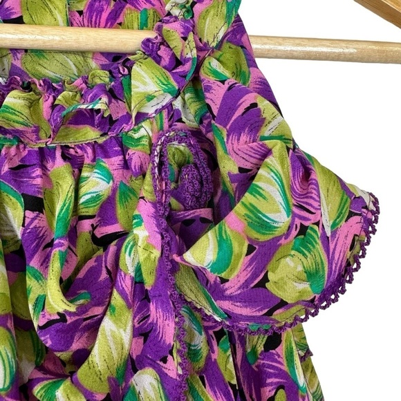 Odille Anthropologie 100% Silk Floral Ruffle Blouse Sleeveless Girly Coquette - Picture 8 of 15